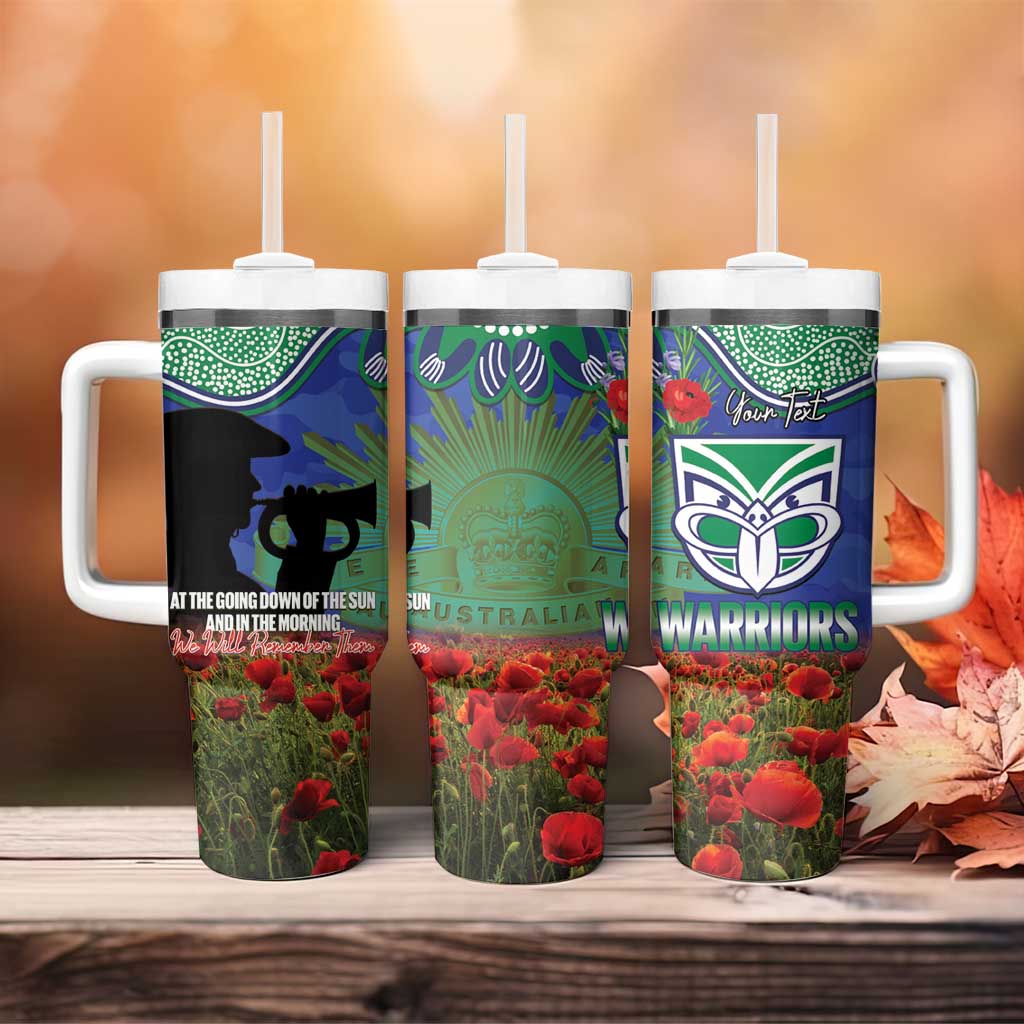 Personalised NZ Warriors Rugby ANZAC Day Tumbler With Handle Last Post Poppy We Will Remember Them