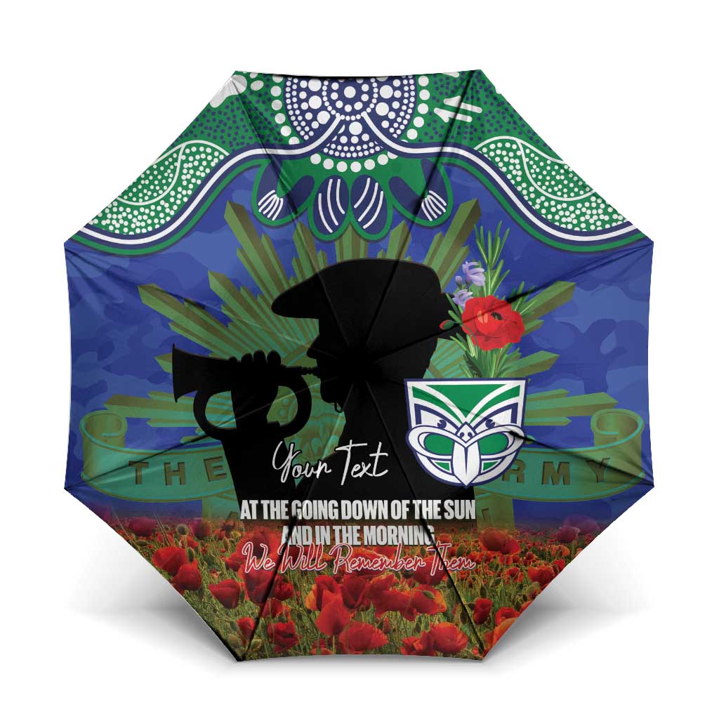 Personalised NZ Warriors Rugby ANZAC Day Umbrella Last Post Poppy We Will Remember Them