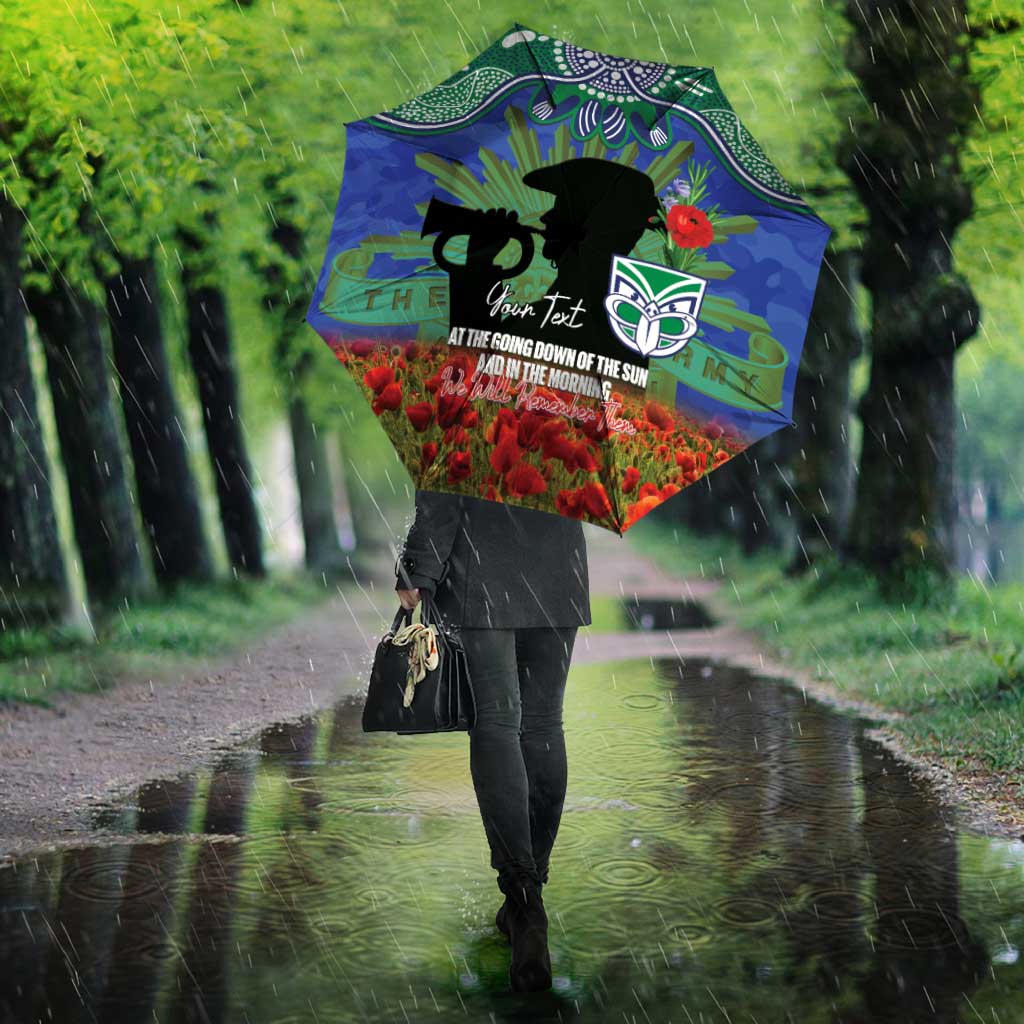 Personalised NZ Warriors Rugby ANZAC Day Umbrella Last Post Poppy We Will Remember Them