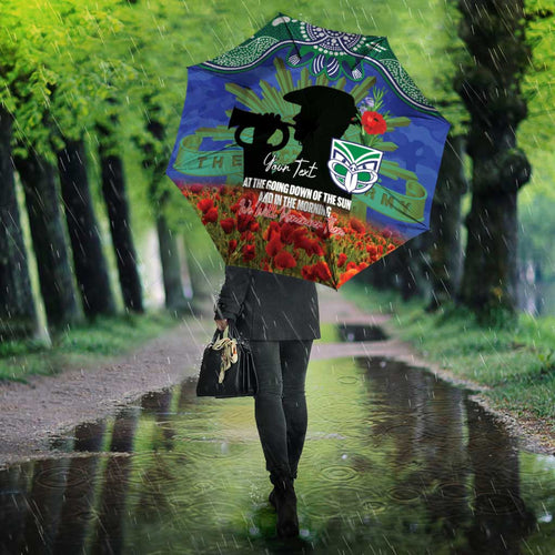 Personalised NZ Warriors Rugby ANZAC Day Umbrella Last Post Poppy We Will Remember Them
