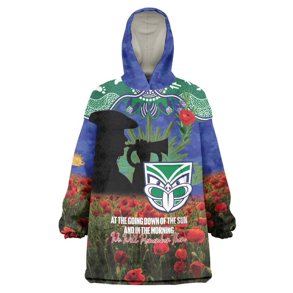 Personalised NZ Warriors Rugby ANZAC Day Wearable Blanket Hoodie Last Post Poppy We Will Remember Them