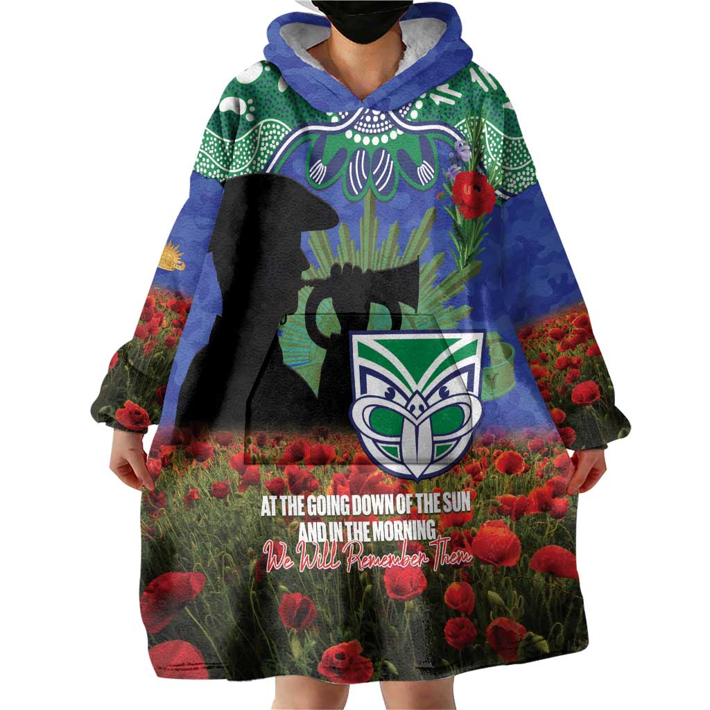 Personalised NZ Warriors Rugby ANZAC Day Wearable Blanket Hoodie Last Post Poppy We Will Remember Them