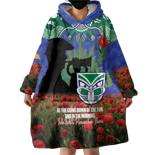 Personalised NZ Warriors Rugby ANZAC Day Wearable Blanket Hoodie Last Post Poppy We Will Remember Them