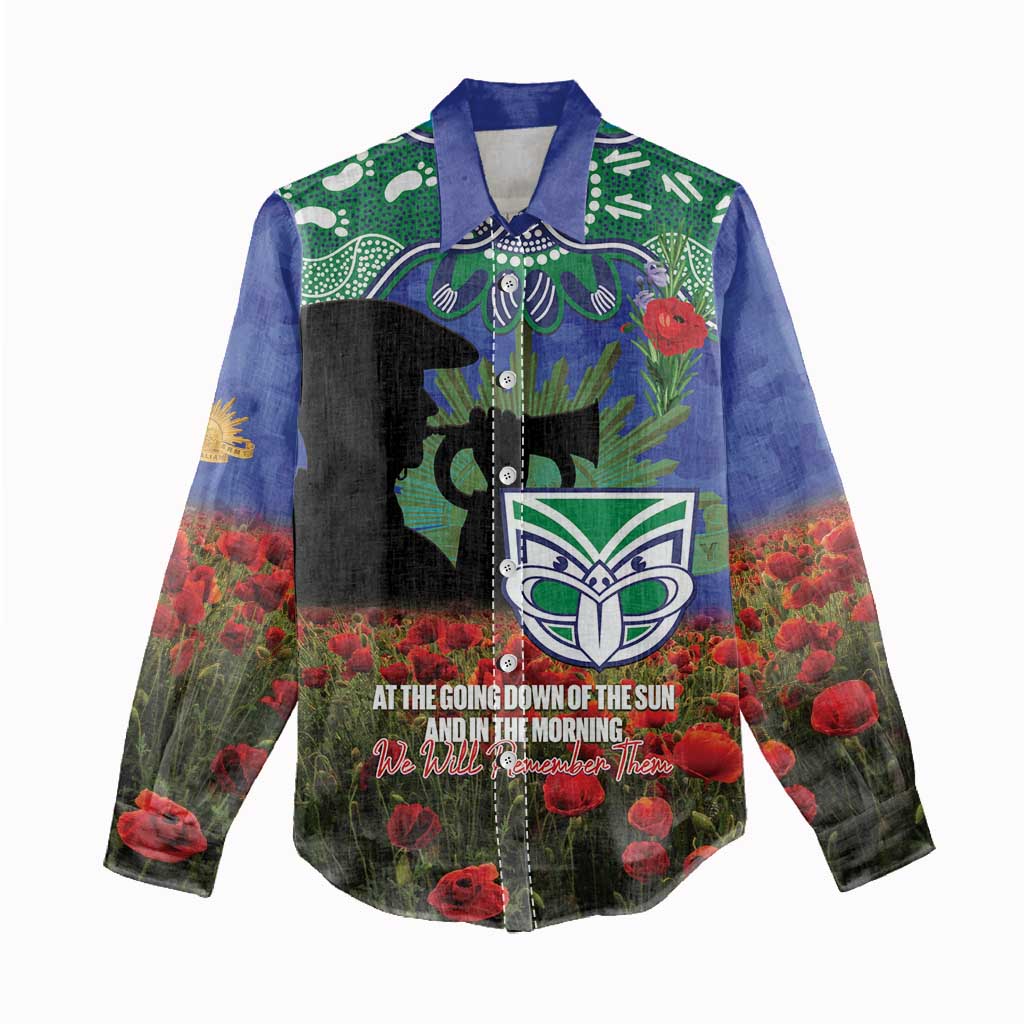 Personalised NZ Warriors Rugby ANZAC Day Women Casual Shirt Last Post Poppy We Will Remember Them