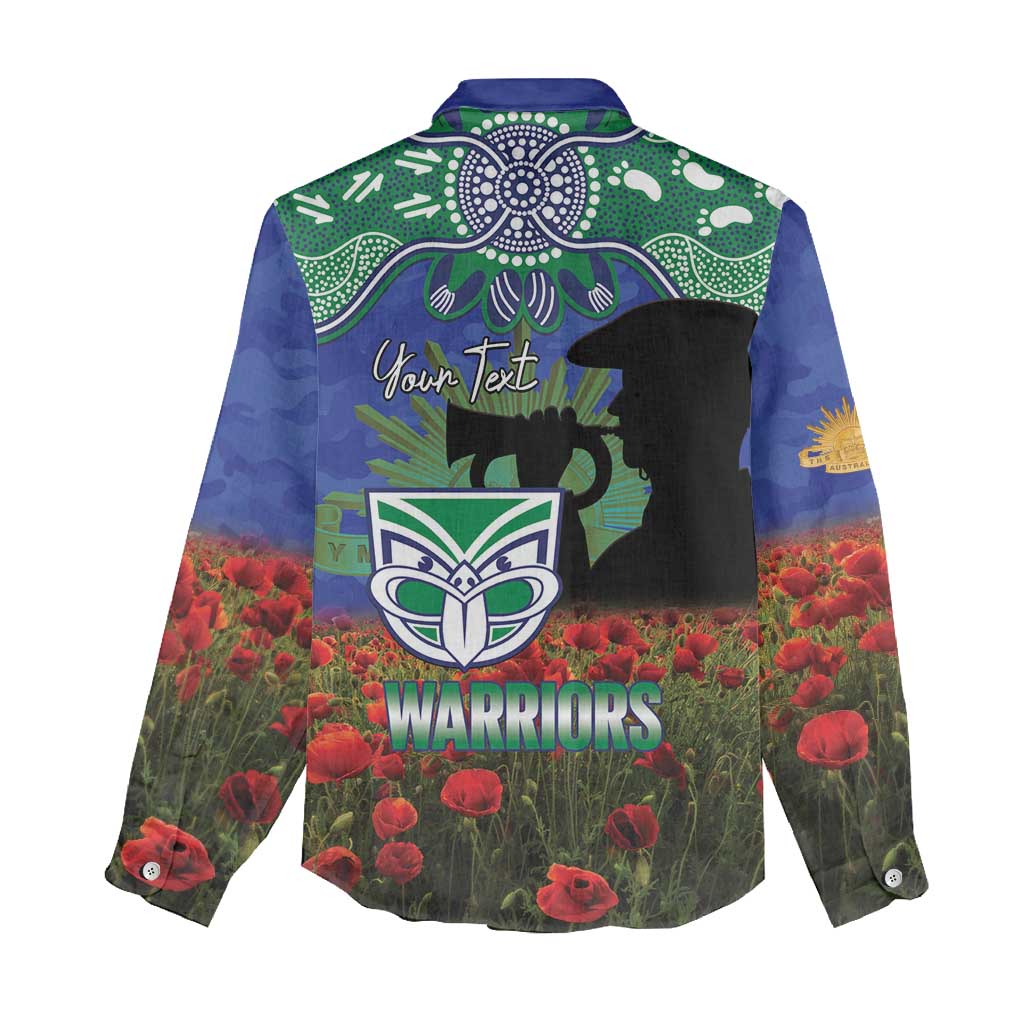 Personalised NZ Warriors Rugby ANZAC Day Women Casual Shirt Last Post Poppy We Will Remember Them