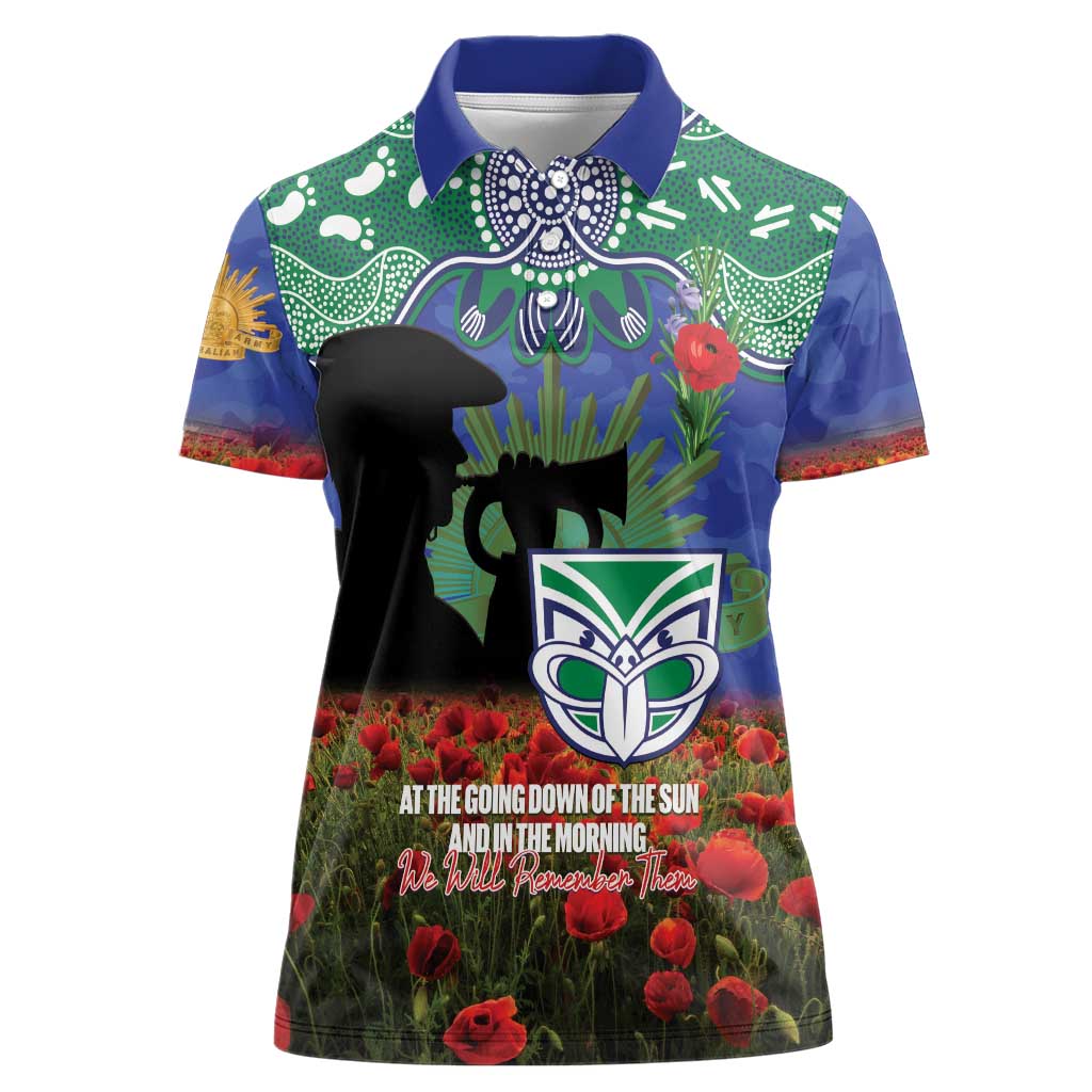 Personalised NZ Warriors Rugby ANZAC Day Women Polo Shirt Last Post Poppy We Will Remember Them