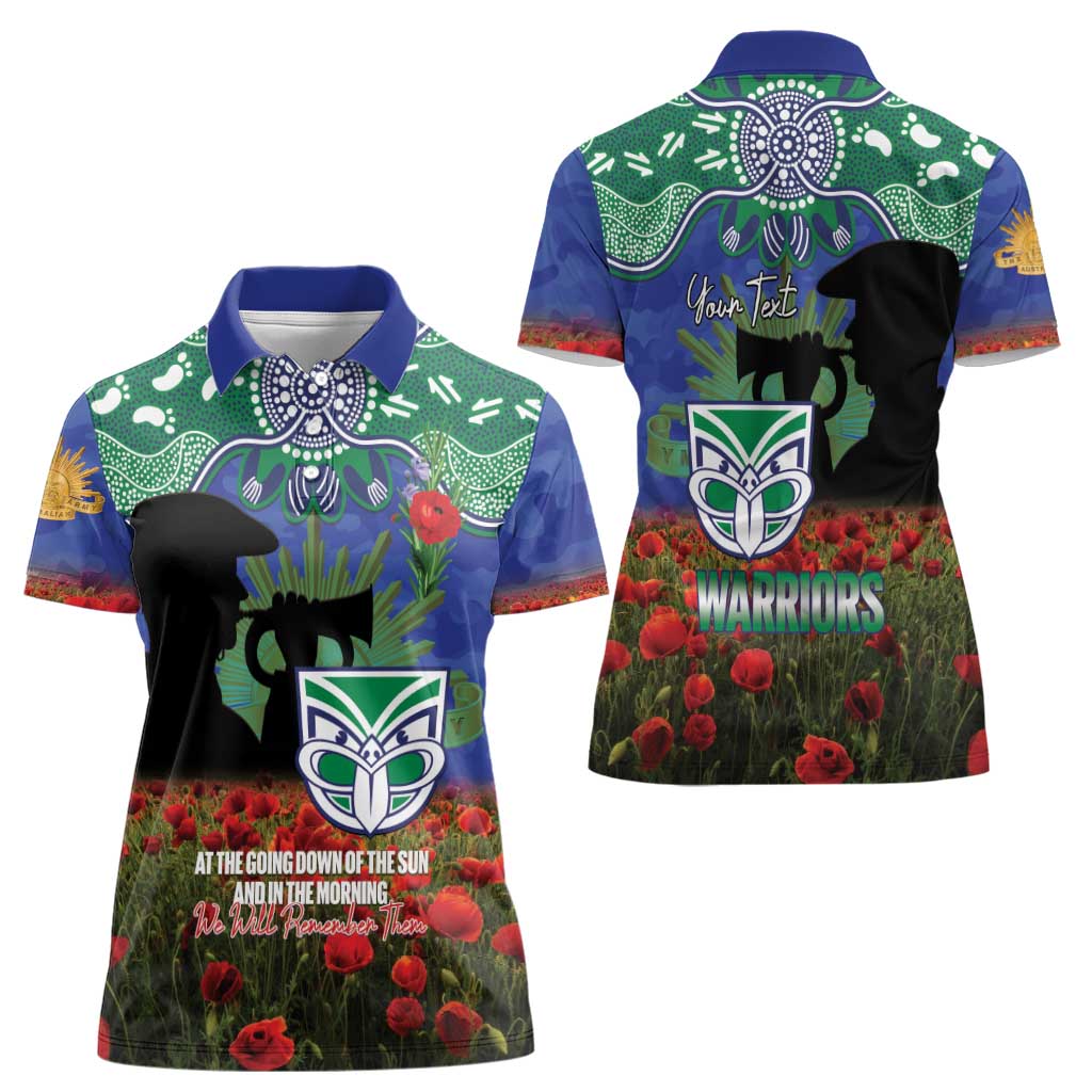 Personalised NZ Warriors Rugby ANZAC Day Women Polo Shirt Last Post Poppy We Will Remember Them