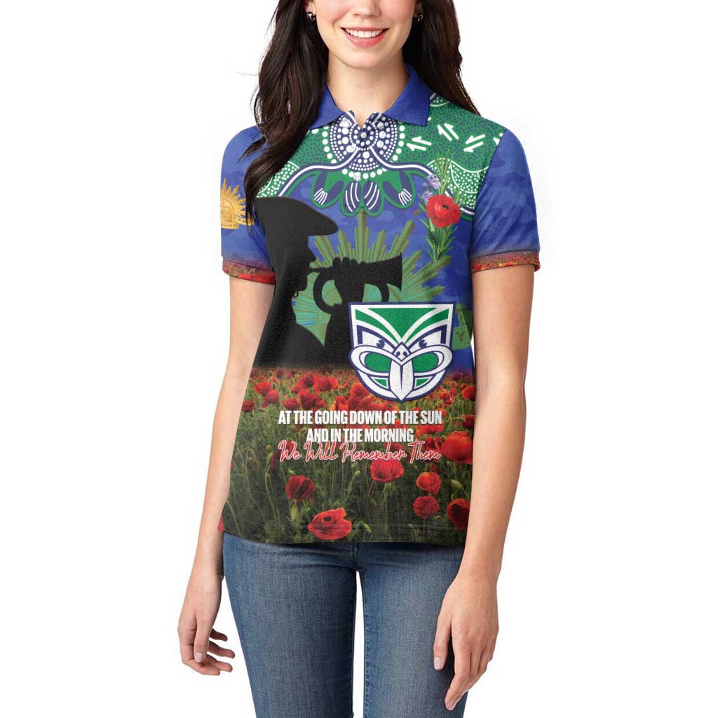 Personalised NZ Warriors Rugby ANZAC Day Women Polo Shirt Last Post Poppy We Will Remember Them