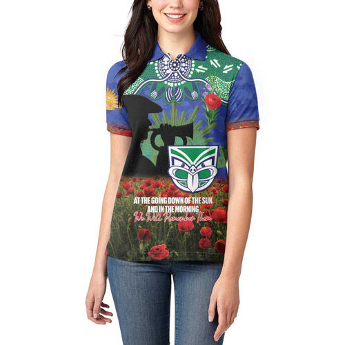 Personalised NZ Warriors Rugby ANZAC Day Women Polo Shirt Last Post Poppy We Will Remember Them