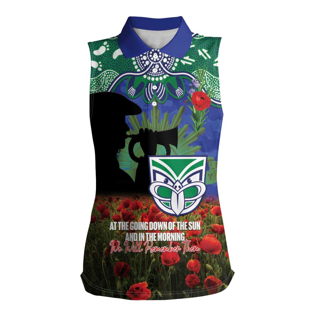 Personalised NZ Warriors Rugby ANZAC Day Women Sleeveless Polo Shirt Last Post Poppy We Will Remember Them