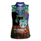 Personalised NZ Warriors Rugby ANZAC Day Women Sleeveless Polo Shirt Last Post Poppy We Will Remember Them