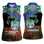 Personalised NZ Warriors Rugby ANZAC Day Women Sleeveless Polo Shirt Last Post Poppy We Will Remember Them