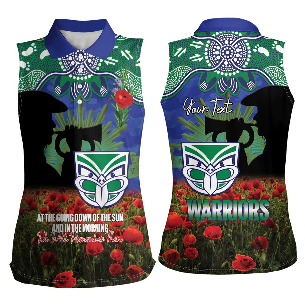 Personalised NZ Warriors Rugby ANZAC Day Women Sleeveless Polo Shirt Last Post Poppy We Will Remember Them