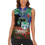 Personalised NZ Warriors Rugby ANZAC Day Women Sleeveless Polo Shirt Last Post Poppy We Will Remember Them