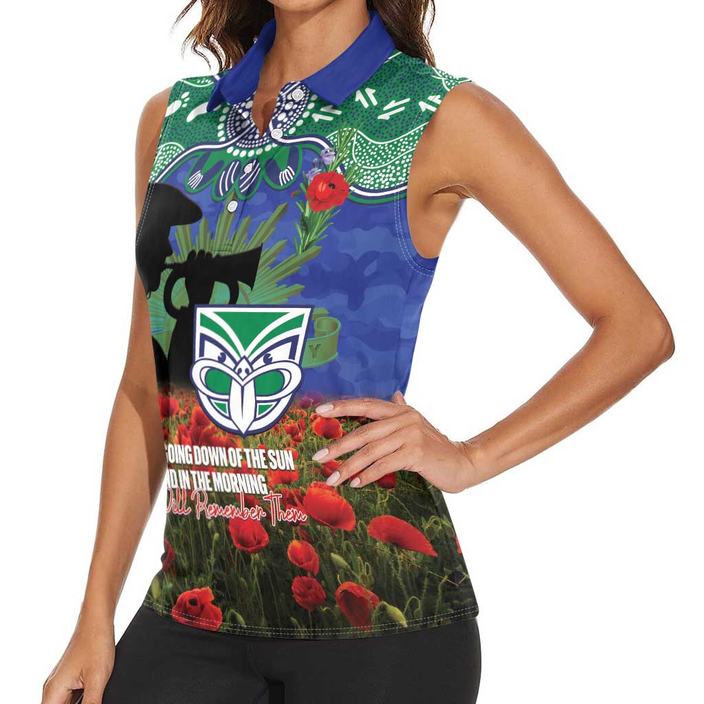 Personalised NZ Warriors Rugby ANZAC Day Women Sleeveless Polo Shirt Last Post Poppy We Will Remember Them