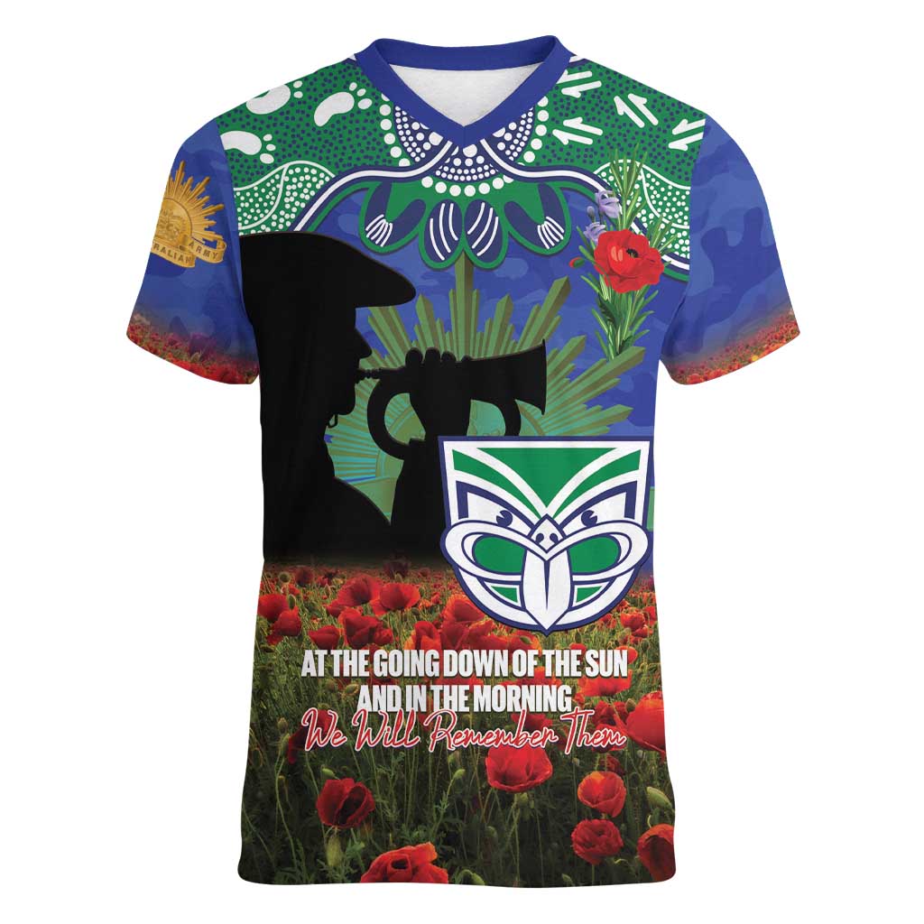 Personalised NZ Warriors Rugby ANZAC Day Women V-Neck T-Shirt Last Post Poppy We Will Remember Them