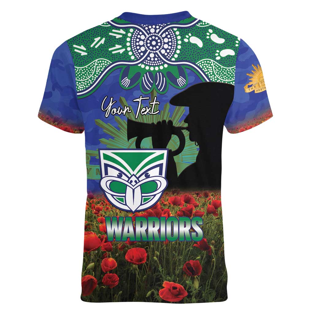 Personalised NZ Warriors Rugby ANZAC Day Women V-Neck T-Shirt Last Post Poppy We Will Remember Them