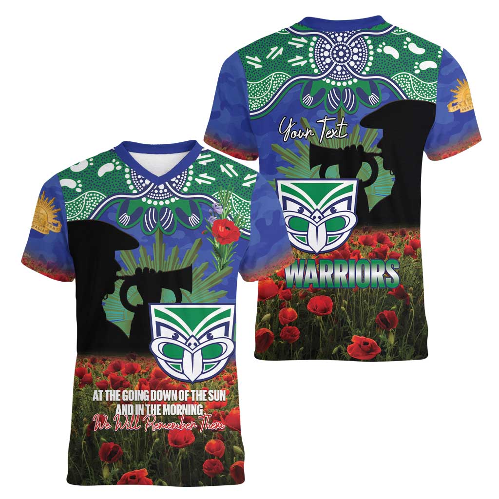 Personalised NZ Warriors Rugby ANZAC Day Women V-Neck T-Shirt Last Post Poppy We Will Remember Them