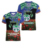 Personalised NZ Warriors Rugby ANZAC Day Women V-Neck T-Shirt Last Post Poppy We Will Remember Them