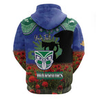 Personalised NZ Warriors Rugby ANZAC Day Zip Hoodie Last Post Poppy We Will Remember Them