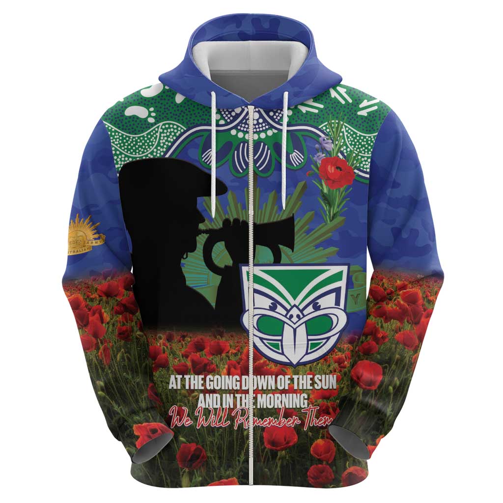 Personalised NZ Warriors Rugby ANZAC Day Zip Hoodie Last Post Poppy We Will Remember Them