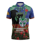 Personalised NZ Warriors Rugby ANZAC Day Zipper Polo Shirt Last Post Poppy We Will Remember Them