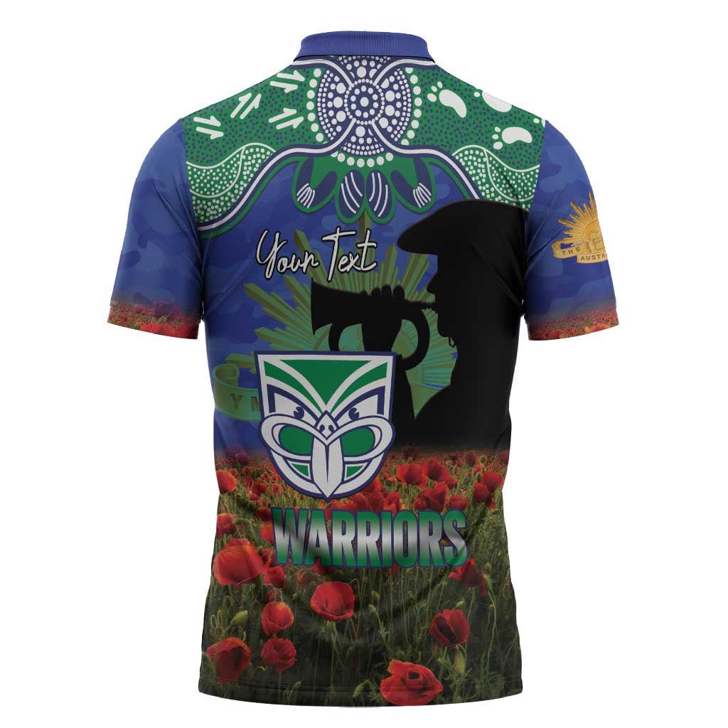Personalised NZ Warriors Rugby ANZAC Day Zipper Polo Shirt Last Post Poppy We Will Remember Them