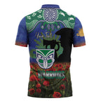 Personalised NZ Warriors Rugby ANZAC Day Zipper Polo Shirt Last Post Poppy We Will Remember Them