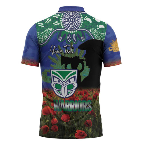 Personalised NZ Warriors Rugby ANZAC Day Zipper Polo Shirt Last Post Poppy We Will Remember Them