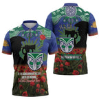 Personalised NZ Warriors Rugby ANZAC Day Zipper Polo Shirt Last Post Poppy We Will Remember Them