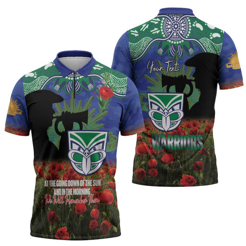 Personalised NZ Warriors Rugby ANZAC Day Zipper Polo Shirt Last Post Poppy We Will Remember Them