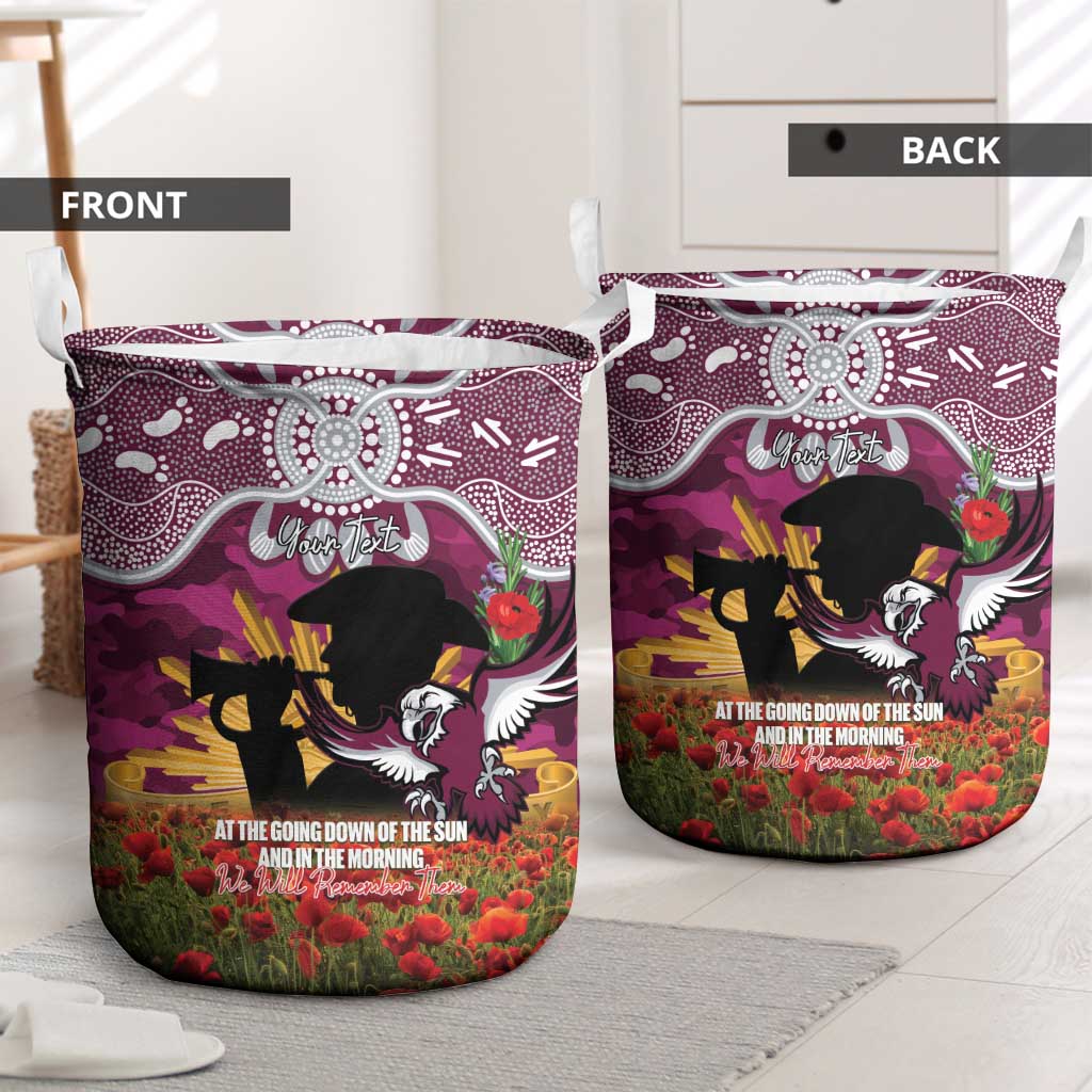 Personalised Sea Eagles Rugby ANZAC Day Laundry Basket Last Post Poppy We Will Remember Them
