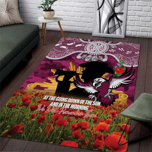 Personalised Sea Eagles Rugby ANZAC Day Area Rug Last Post Poppy We Will Remember Them