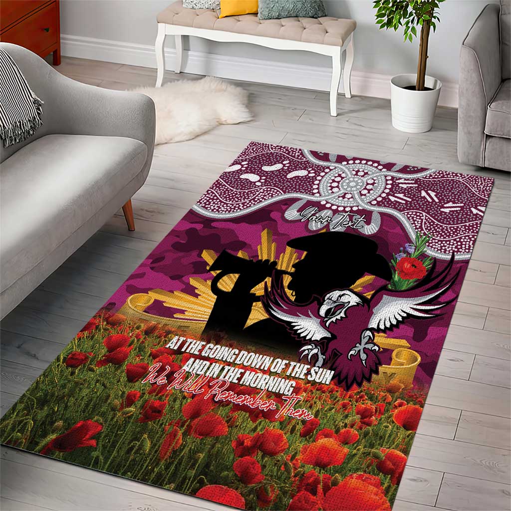 Personalised Sea Eagles Rugby ANZAC Day Area Rug Last Post Poppy We Will Remember Them