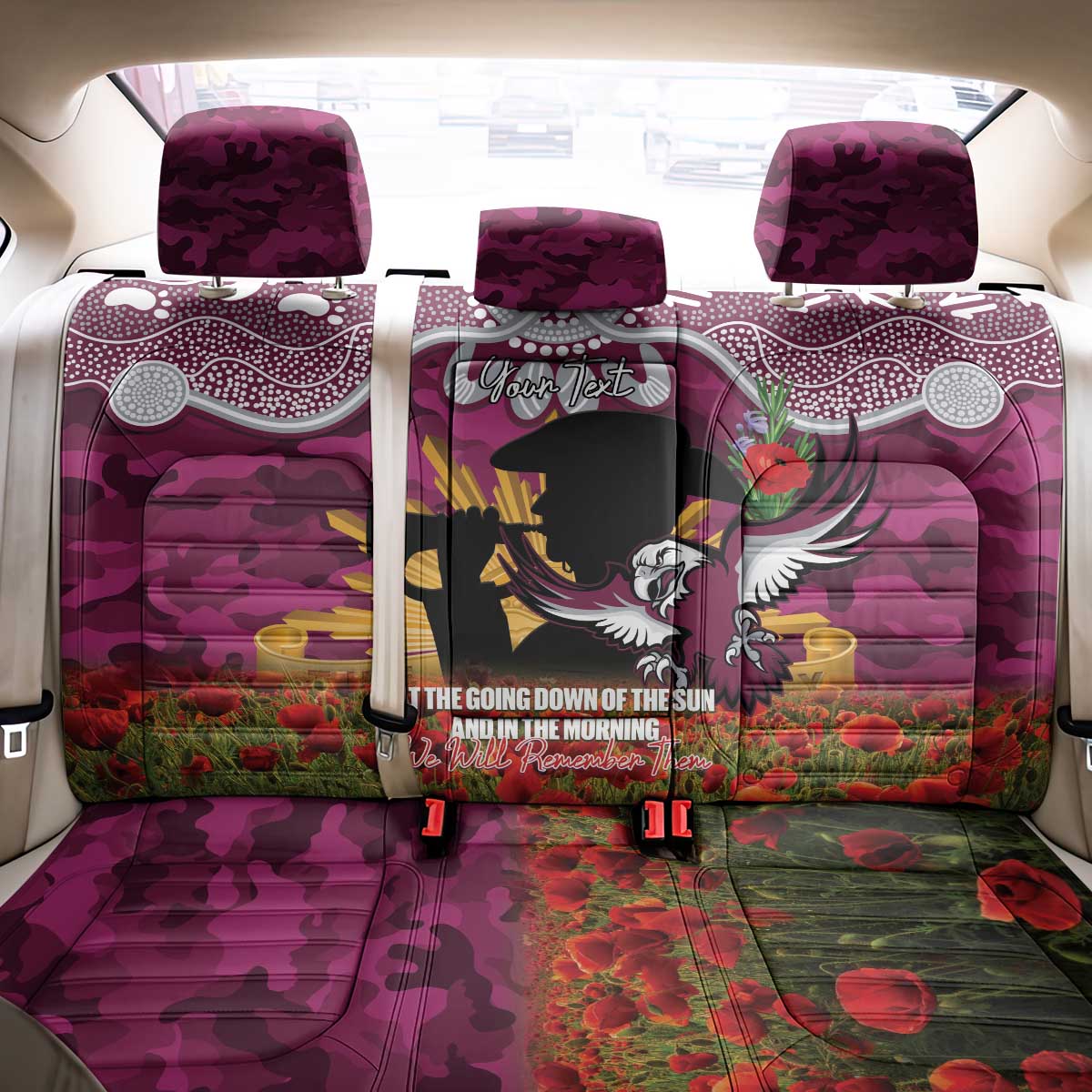 Personalised Sea Eagles Rugby ANZAC Day Back Car Seat Cover Last Post Poppy We Will Remember Them