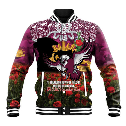 Personalised Sea Eagles Rugby ANZAC Day Baseball Jacket Last Post Poppy We Will Remember Them