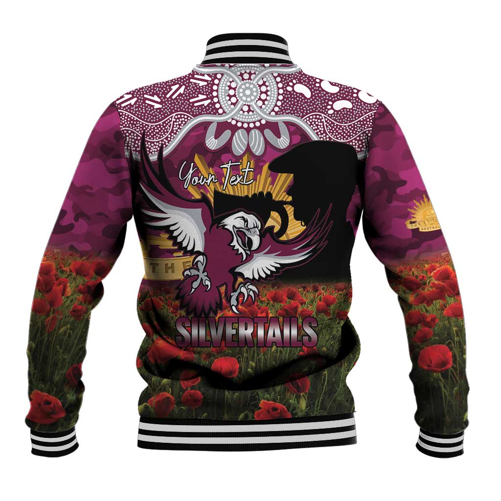 Personalised Sea Eagles Rugby ANZAC Day Baseball Jacket Last Post Poppy We Will Remember Them