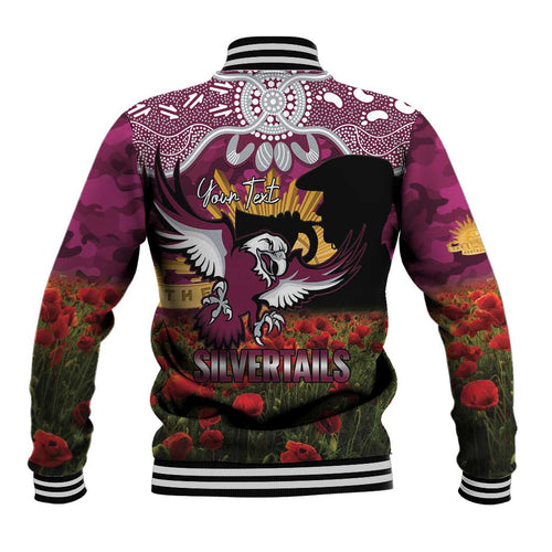 Personalised Sea Eagles Rugby ANZAC Day Baseball Jacket Last Post Poppy We Will Remember Them