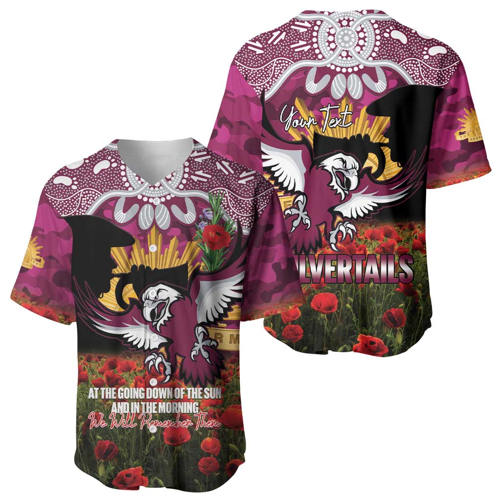 Personalised Sea Eagles Rugby ANZAC Day Baseball Jersey Last Post Poppy We Will Remember Them