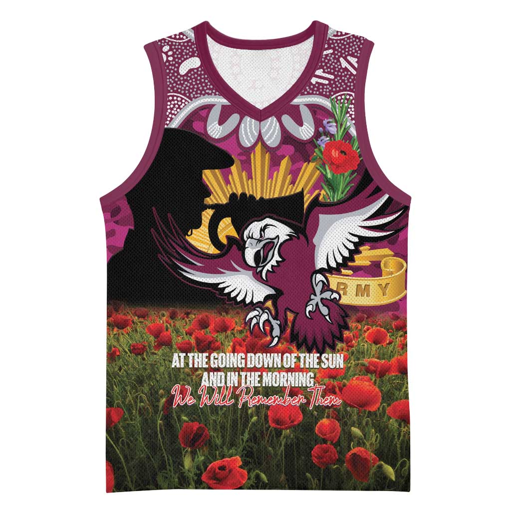 Personalised Sea Eagles Rugby ANZAC Day Basketball Jersey Last Post Poppy We Will Remember Them