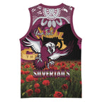 Personalised Sea Eagles Rugby ANZAC Day Basketball Jersey Last Post Poppy We Will Remember Them