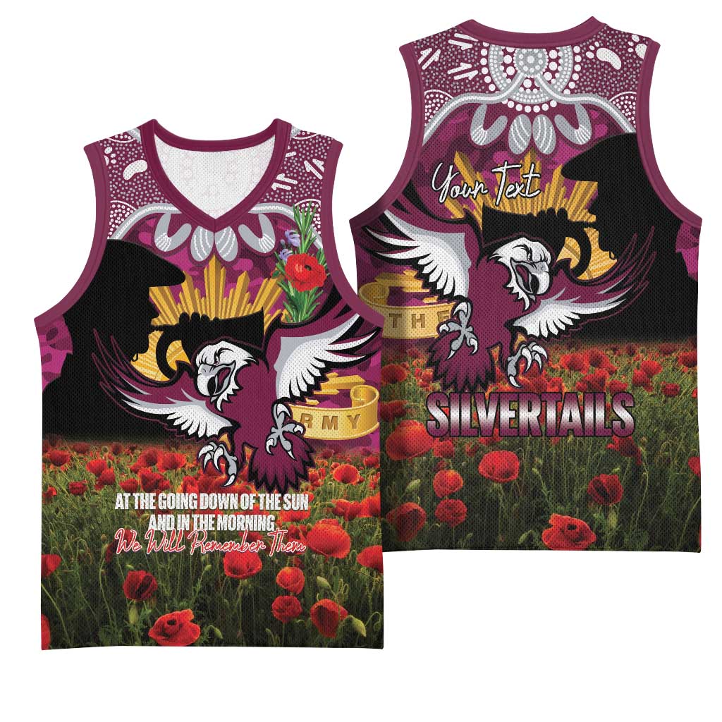 Personalised Sea Eagles Rugby ANZAC Day Basketball Jersey Last Post Poppy We Will Remember Them