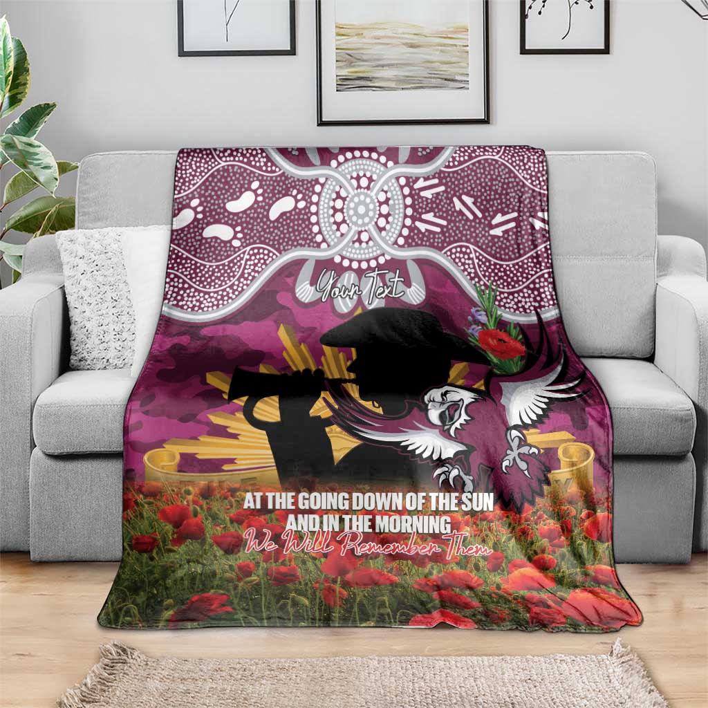 Personalised Sea Eagles Rugby ANZAC Day Blanket Last Post Poppy We Will Remember Them