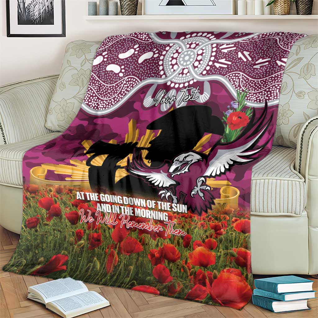 Personalised Sea Eagles Rugby ANZAC Day Blanket Last Post Poppy We Will Remember Them