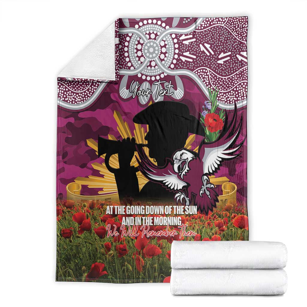 Personalised Sea Eagles Rugby ANZAC Day Blanket Last Post Poppy We Will Remember Them