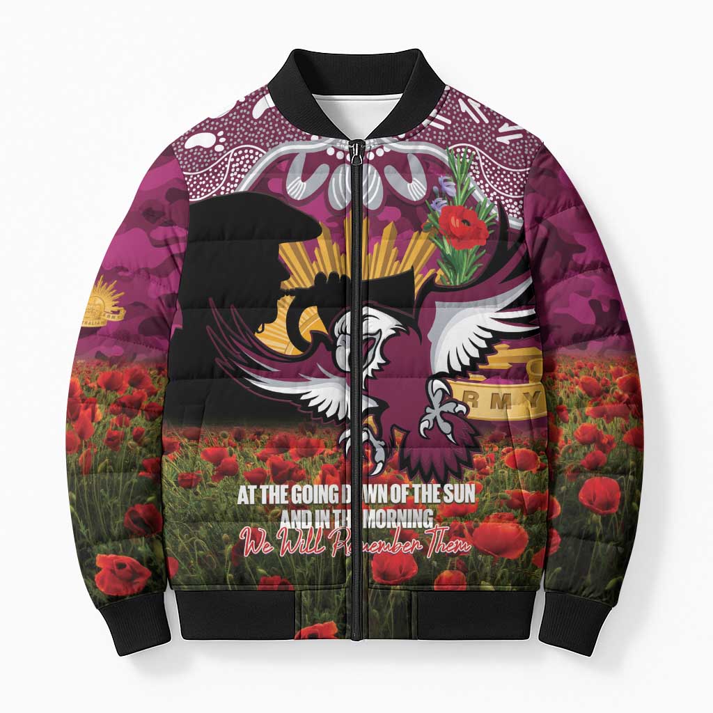 Personalised Sea Eagles Rugby ANZAC Day Bomber Puffer Jacket Last Post Poppy We Will Remember Them