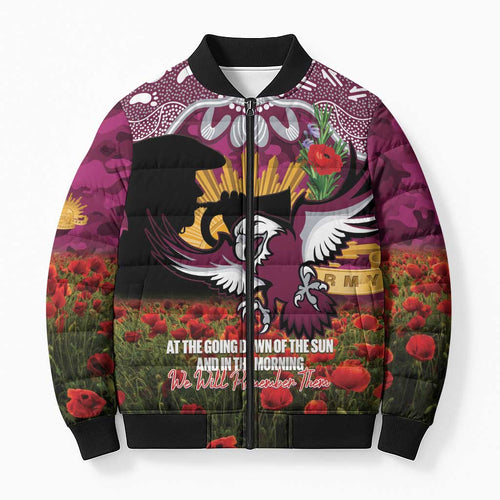 Personalised Sea Eagles Rugby ANZAC Day Bomber Puffer Jacket Last Post Poppy We Will Remember Them
