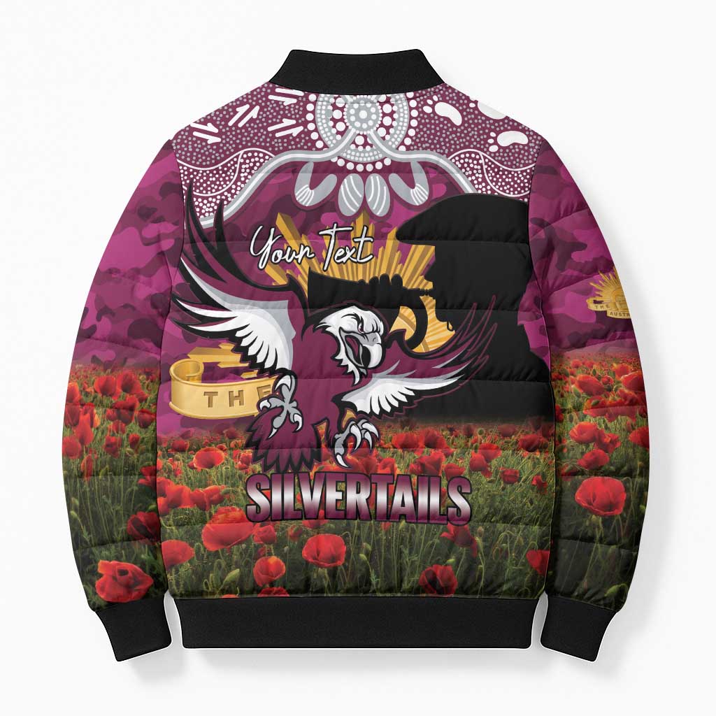 Personalised Sea Eagles Rugby ANZAC Day Bomber Puffer Jacket Last Post Poppy We Will Remember Them