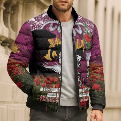 Personalised Sea Eagles Rugby ANZAC Day Bomber Puffer Jacket Last Post Poppy We Will Remember Them