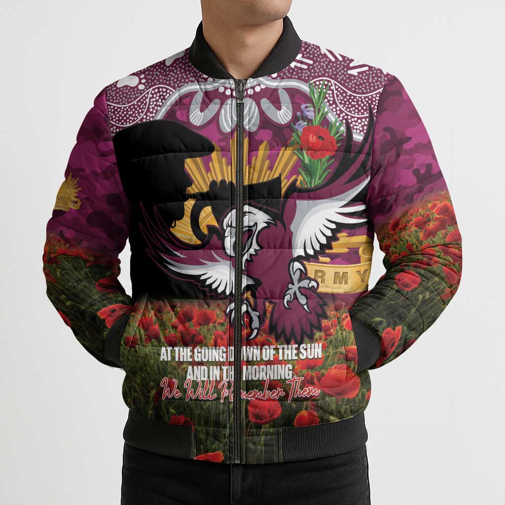 Personalised Sea Eagles Rugby ANZAC Day Bomber Puffer Jacket Last Post Poppy We Will Remember Them